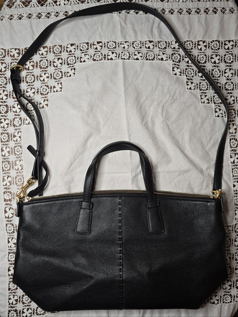 Tory Burch McGraw Black Pebbled Leather Satchel | Crossbody - Picture 3 of 15